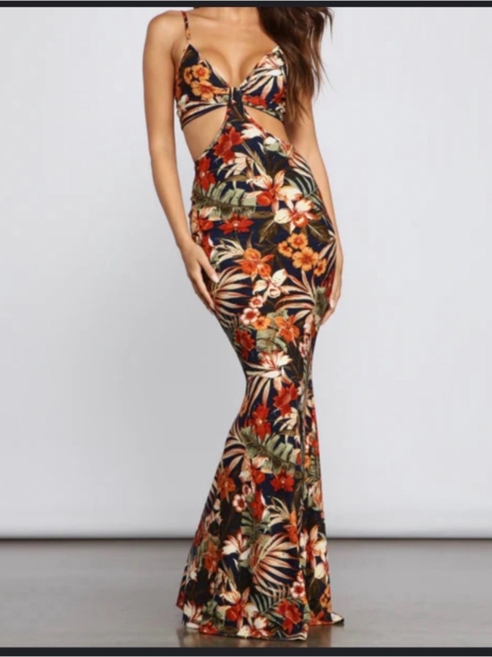 Windsor navy Tropical Floral Cutout Maxi Dress